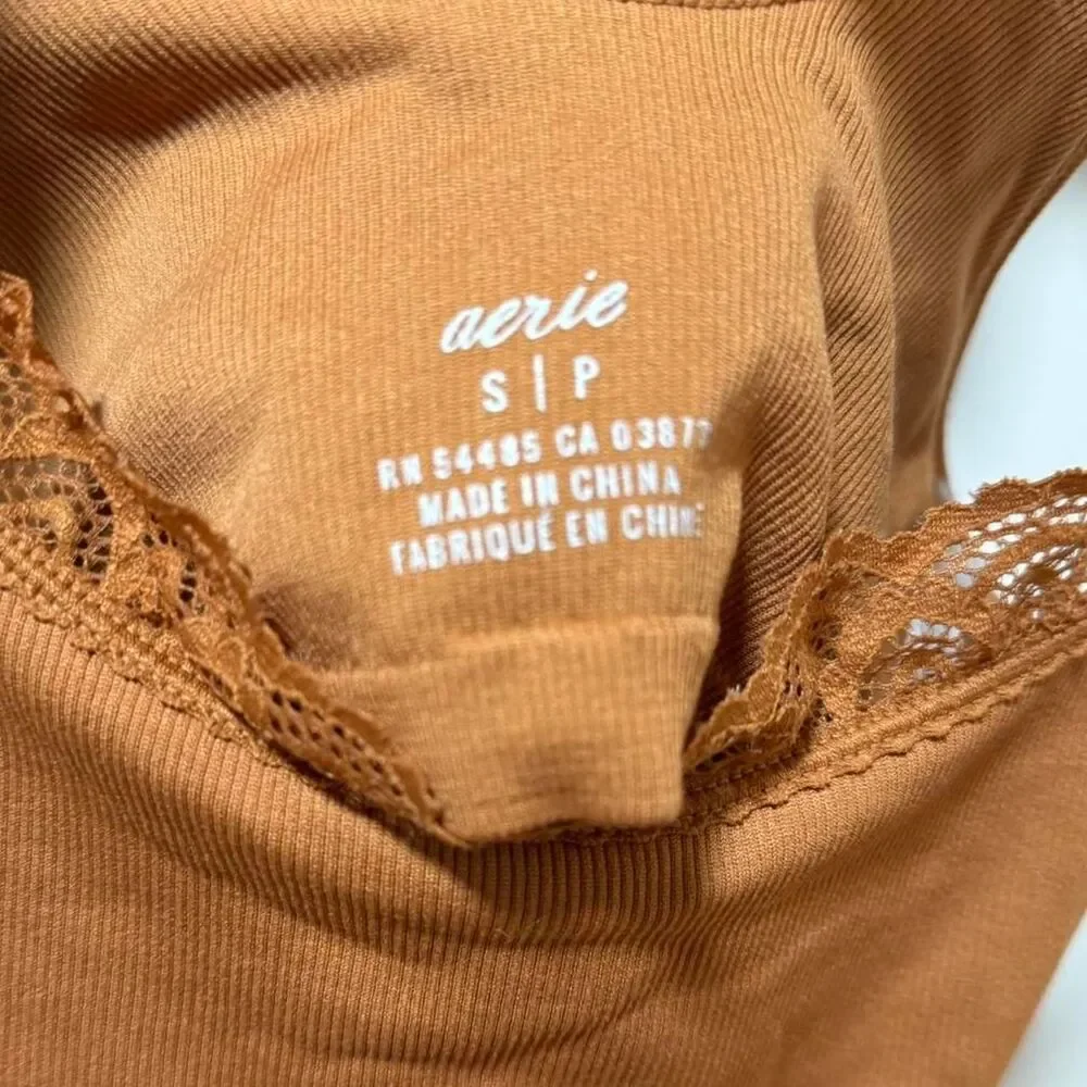 Aerie Ribbed Lace Trim Bralette Tank Top Brown‎ Women's Size Small